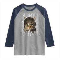 Tummy Ache Survivor Cat Meme Raglan Shirt Funny Saying Cats Cat Bootleg - Wonder Print Shop