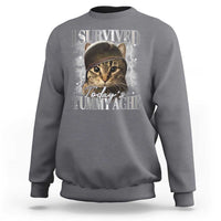 Tummy Ache Survivor Cat Meme Sweatshirt Funny Saying Cats Cat Bootleg - Wonder Print Shop