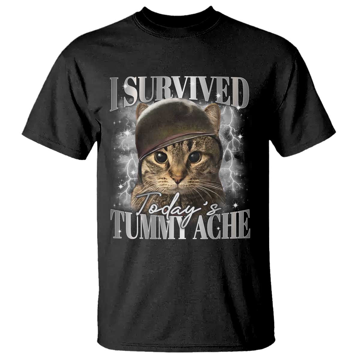 Tummy Ache Survivor Cat Meme T Shirt Funny Saying Cats Cat Bootleg - Wonder Print Shop