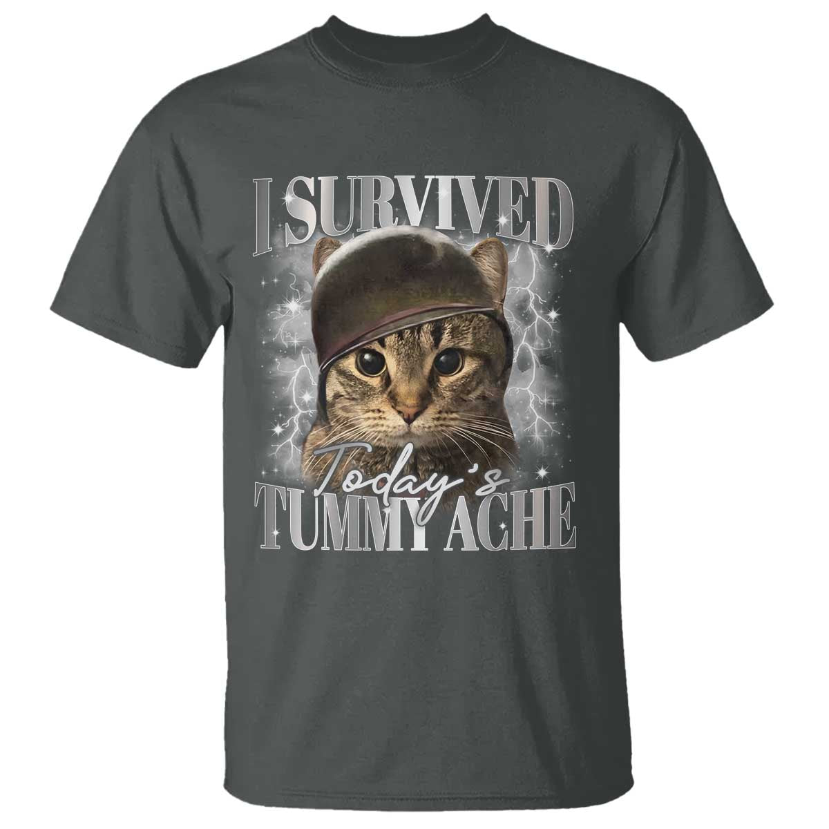 Tummy Ache Survivor Cat Meme T Shirt Funny Saying Cats Cat Bootleg - Wonder Print Shop