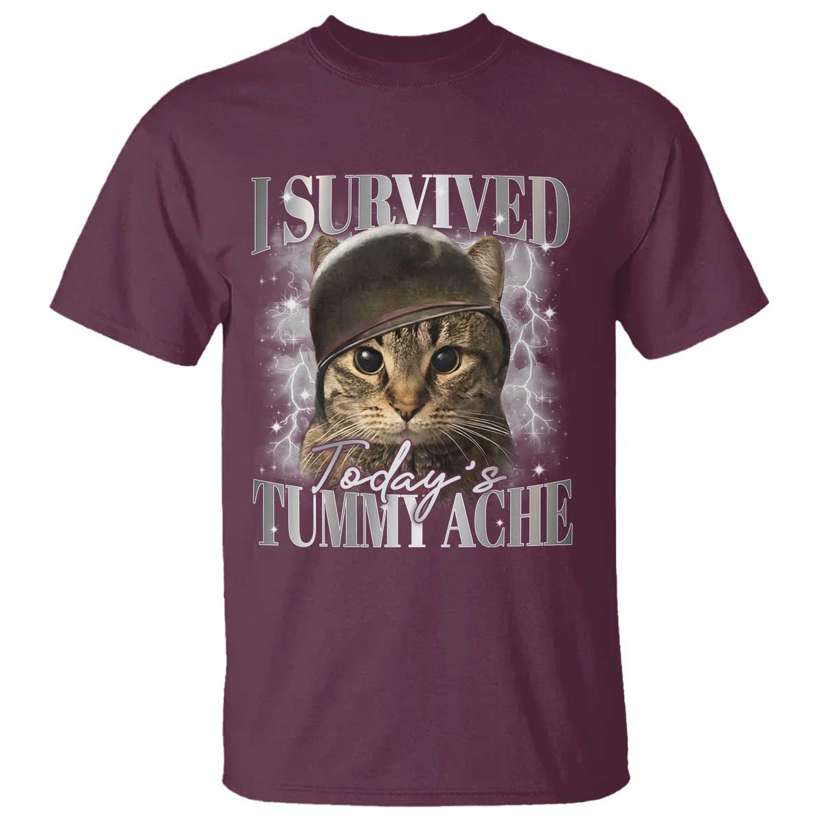Tummy Ache Survivor Cat Meme T Shirt Funny Saying Cats Cat Bootleg - Wonder Print Shop