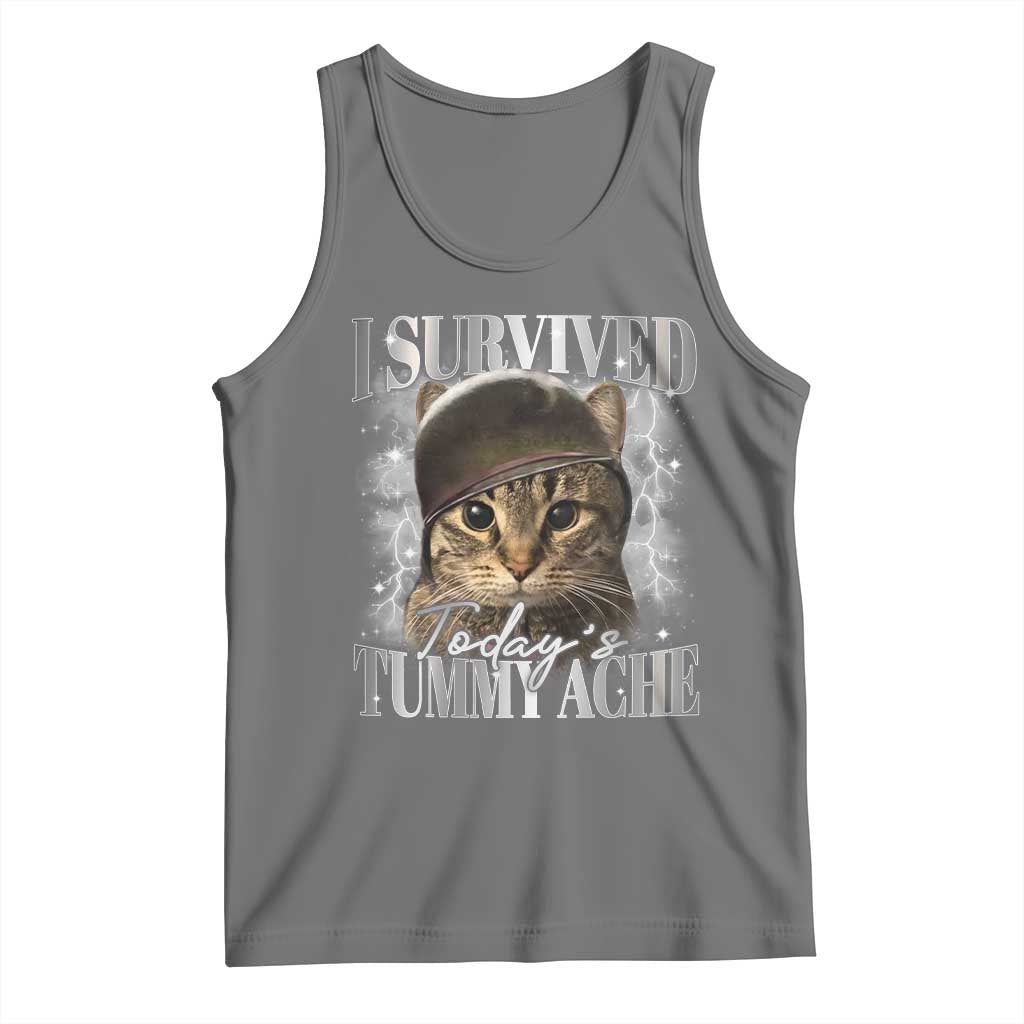 Tummy Ache Survivor Cat Meme Tank Top Funny Saying Cats Cat Bootleg - Wonder Print Shop