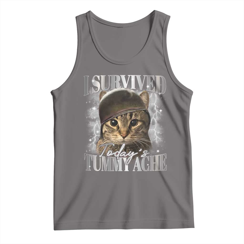 Tummy Ache Survivor Cat Meme Tank Top Funny Saying Cats Cat Bootleg - Wonder Print Shop