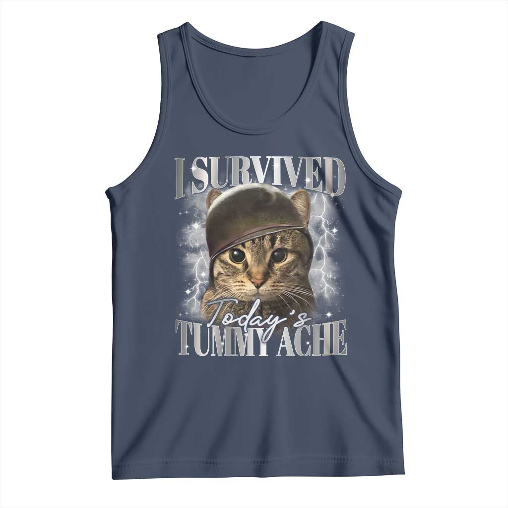Tummy Ache Survivor Cat Meme Tank Top Funny Saying Cats Cat Bootleg - Wonder Print Shop