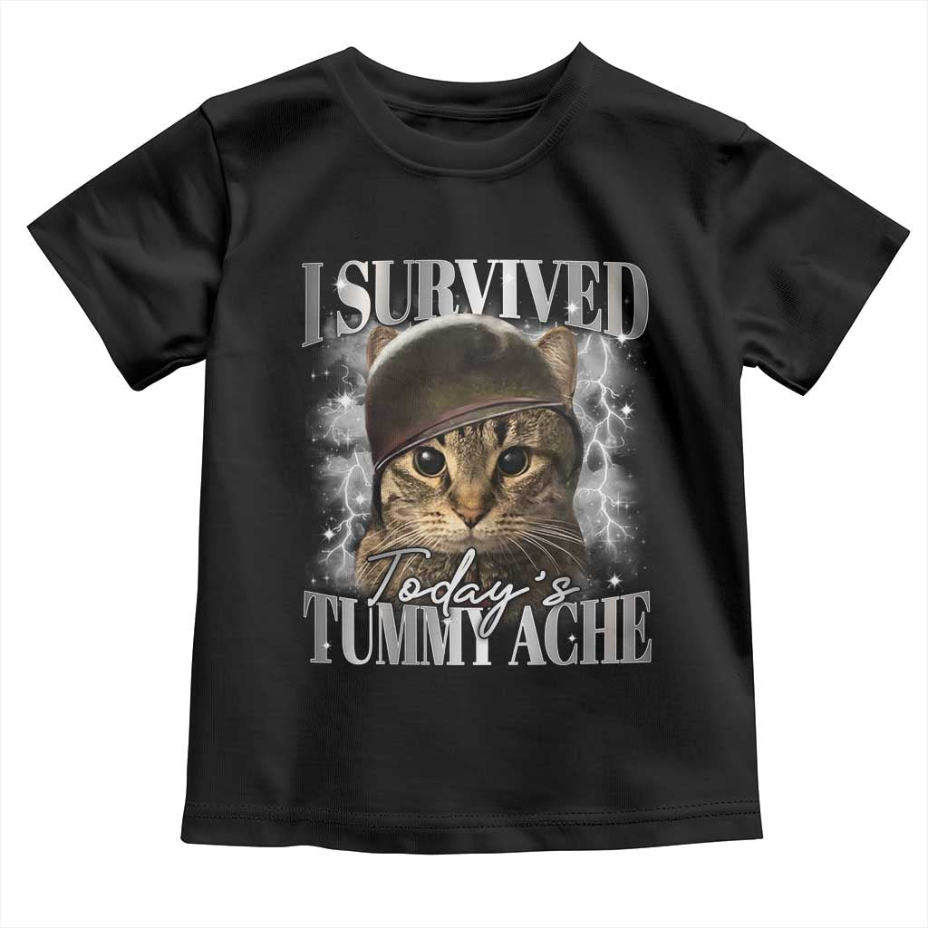 Tummy Ache Survivor Cat Meme Toddler T Shirt Funny Saying Cats Cat Bootleg - Wonder Print Shop
