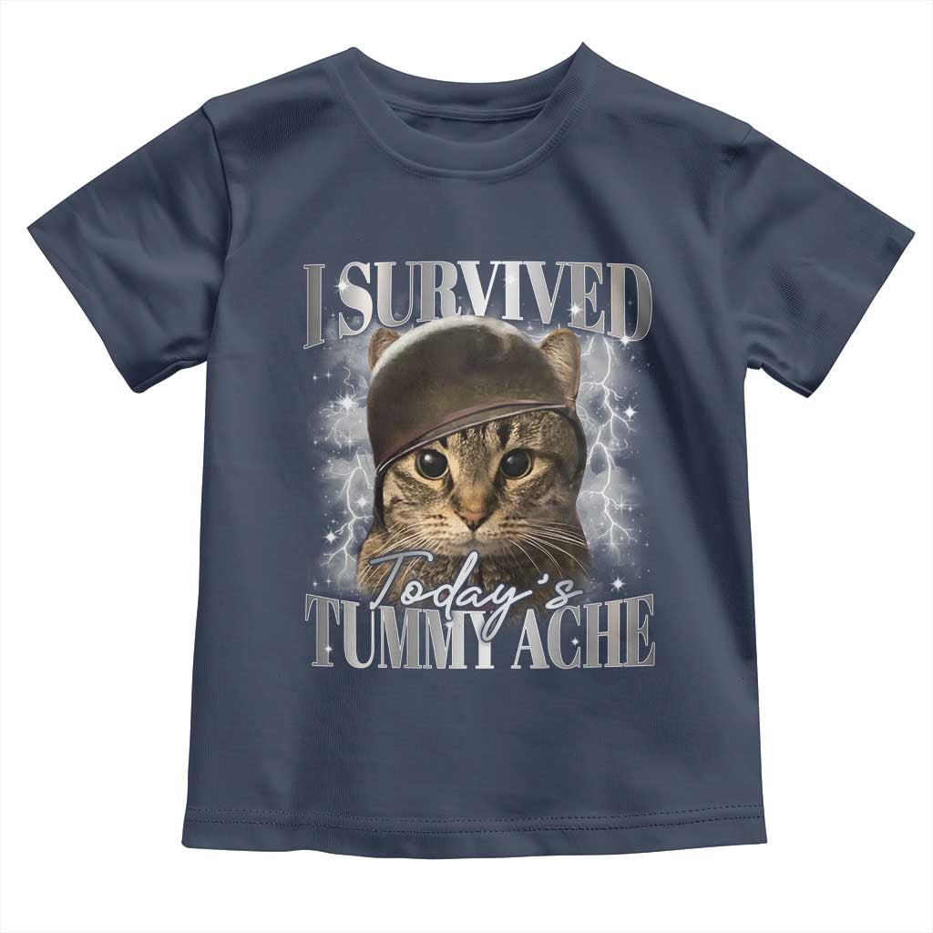 Tummy Ache Survivor Cat Meme Toddler T Shirt Funny Saying Cats Cat Bootleg - Wonder Print Shop