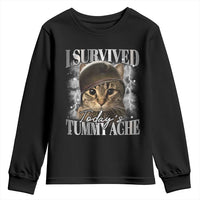 Tummy Ache Survivor Cat Meme Youth Sweatshirt Funny Saying Cats Cat Bootleg - Wonder Print Shop