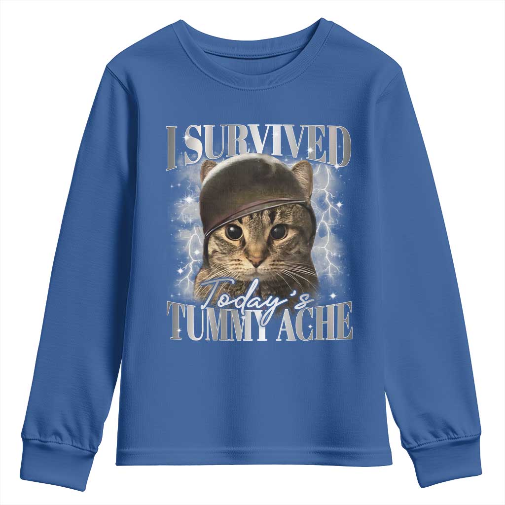 Tummy Ache Survivor Cat Meme Youth Sweatshirt Funny Saying Cats Cat Bootleg - Wonder Print Shop