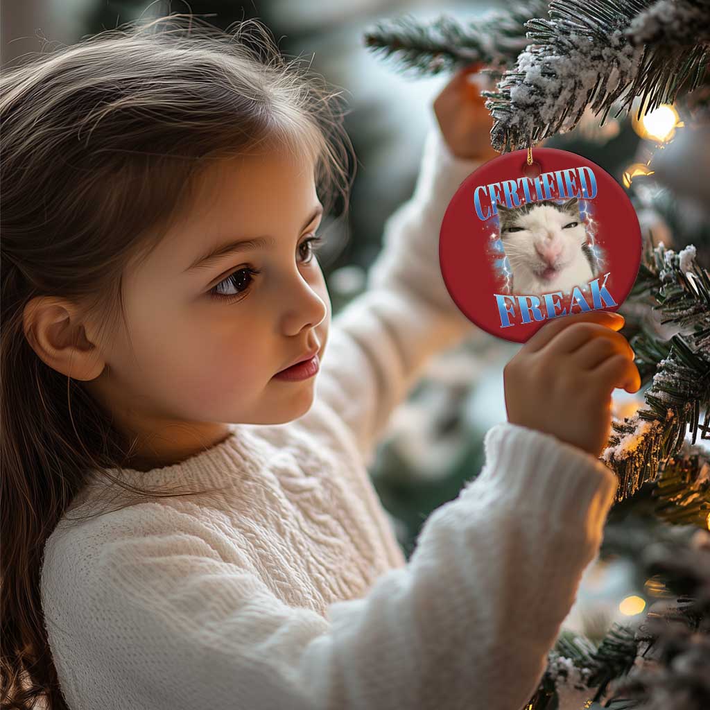 Certified Freak Funny Cat Meme Christmas Ornament Internet Memes Gen Z - Wonder Print Shop