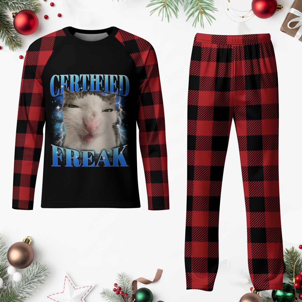 Certified Freak Funny Cat Meme Plaid Pajama Set Internet Memes Gen Z - Wonder Print Shop