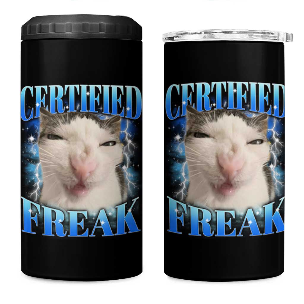 Certified Freak Funny Cat Meme 4 in 1 Can Cooler Tumbler Internet Memes Gen Z - Wonder Print Shop