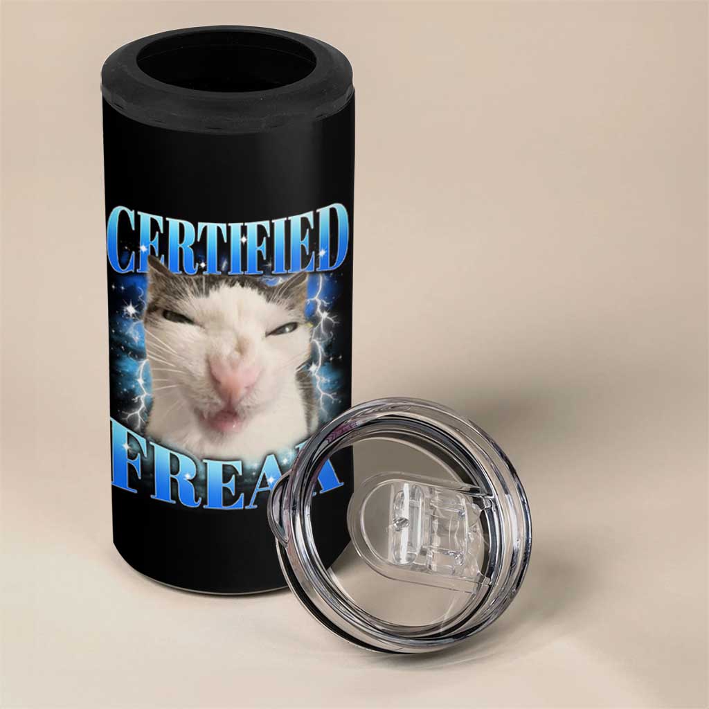 Certified Freak Funny Cat Meme 4 in 1 Can Cooler Tumbler Internet Memes Gen Z - Wonder Print Shop
