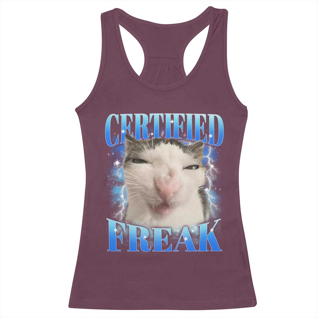 Certified Freak Funny Cat Meme Racerback Tank Top Internet Memes Gen Z - Wonder Print Shop