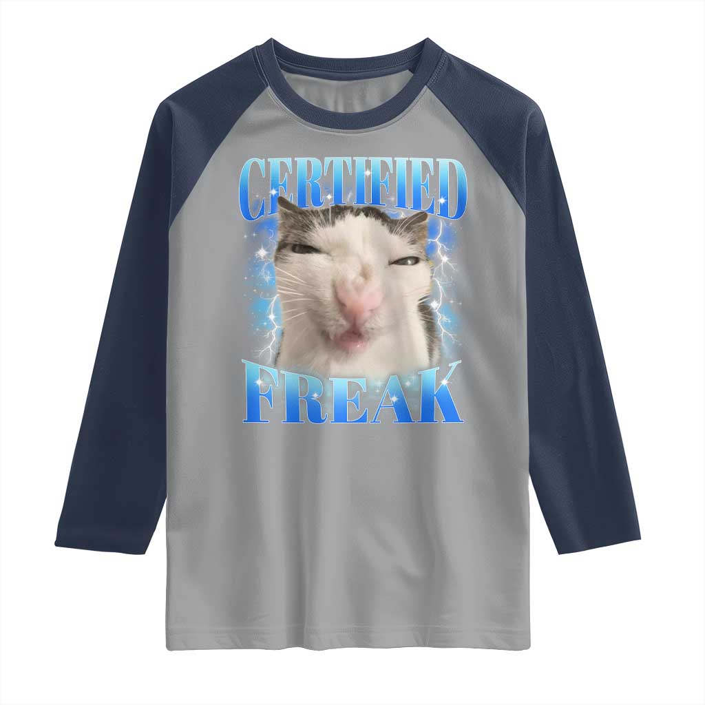 Certified Freak Funny Cat Meme Raglan Shirt Internet Memes Gen Z - Wonder Print Shop