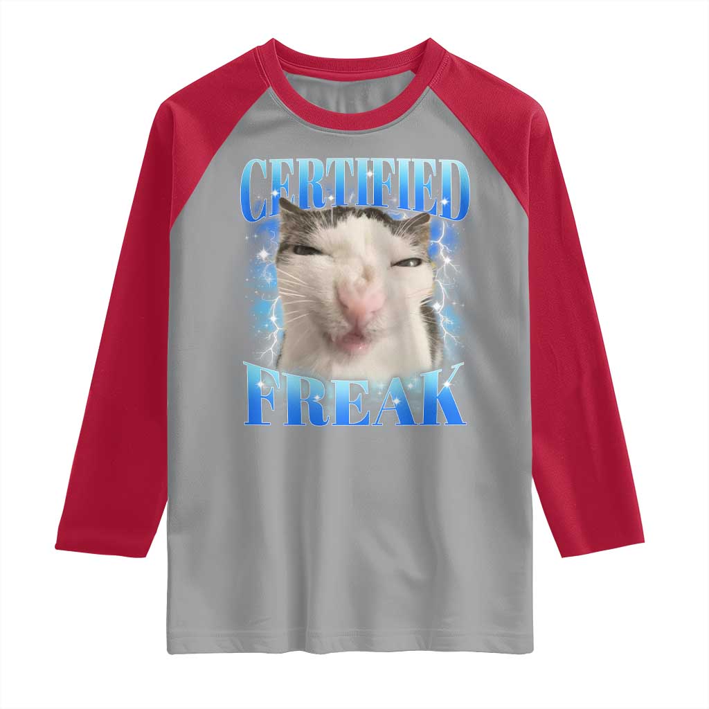 Certified Freak Funny Cat Meme Raglan Shirt Internet Memes Gen Z - Wonder Print Shop