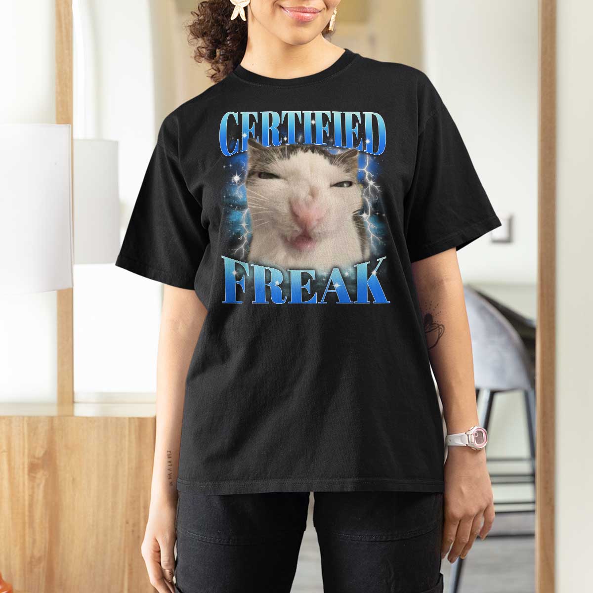 Certified Freak Funny Cat Meme T Shirt For Women Internet Memes Gen Z - Wonder Print Shop