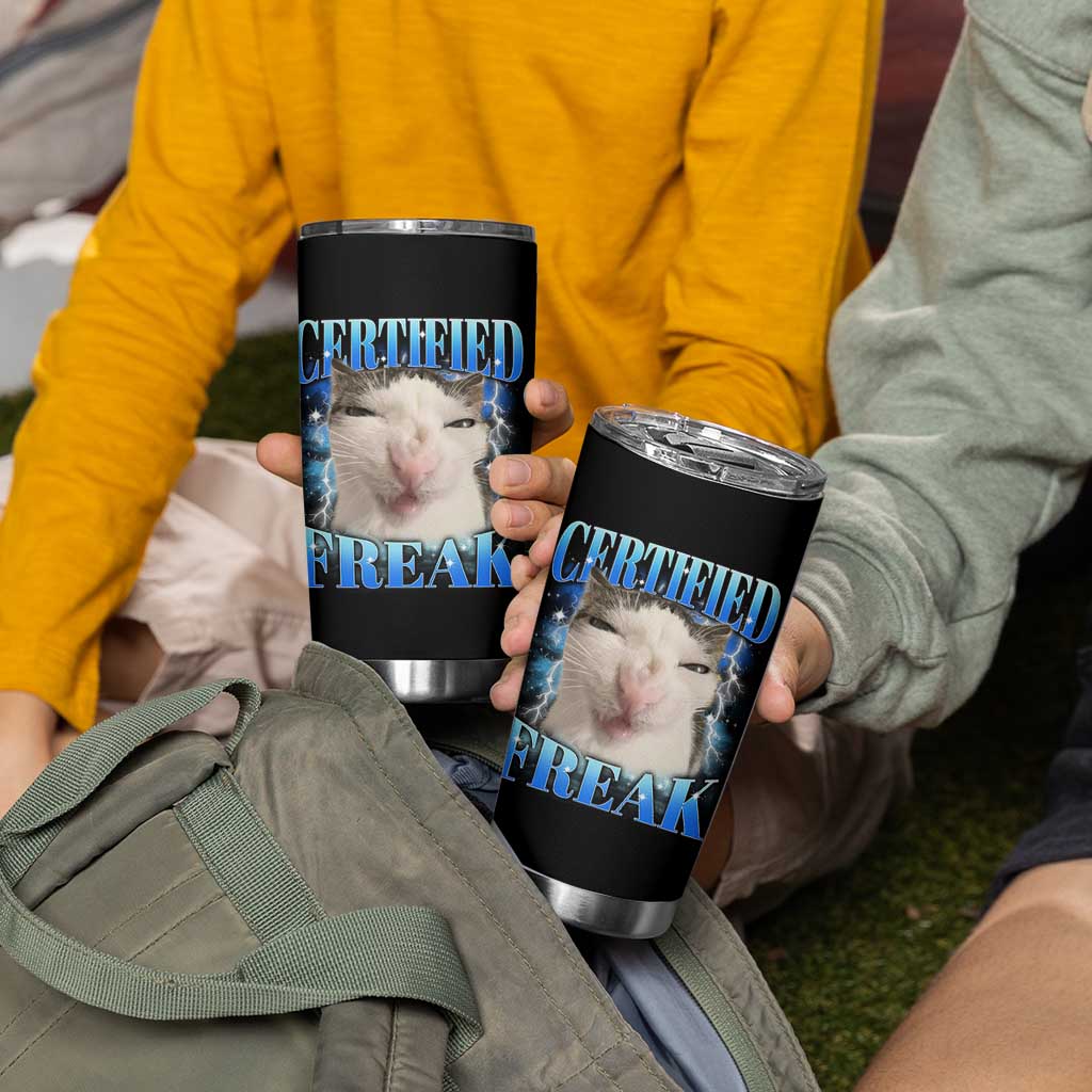 Certified Freak Funny Cat Meme Tumbler Cup Internet Memes Gen Z - Wonder Print Shop