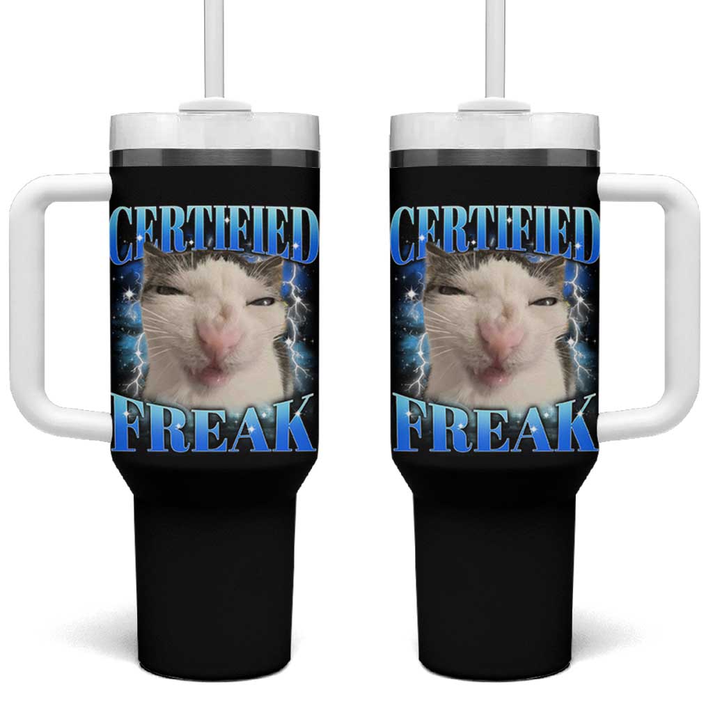 Certified Freak Funny Cat Meme Tumbler With Handle Internet Memes Gen Z - Wonder Print Shop
