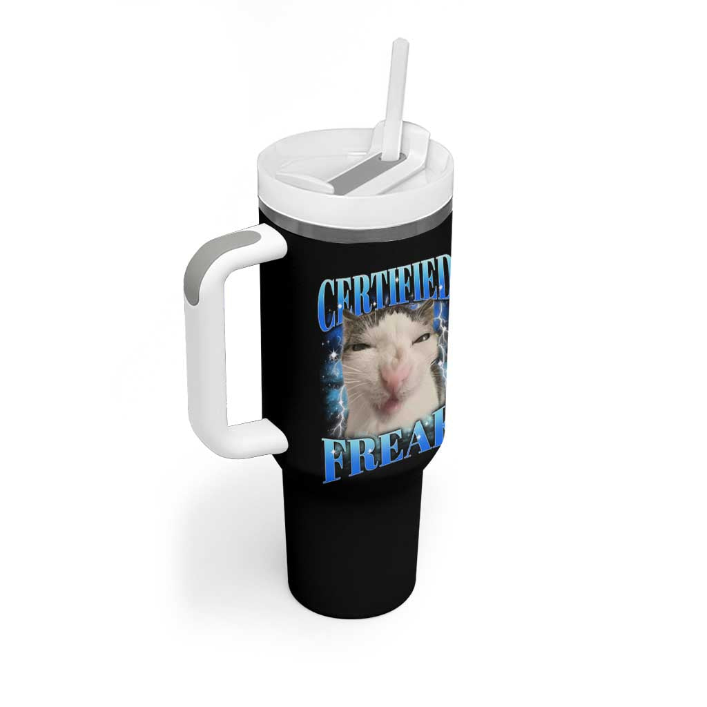 Certified Freak Funny Cat Meme Tumbler With Handle Internet Memes Gen Z - Wonder Print Shop