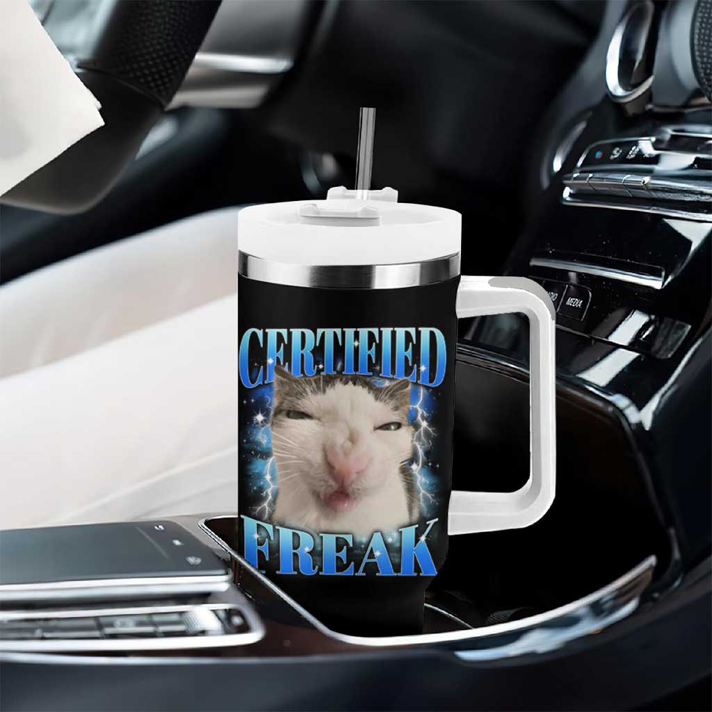 Certified Freak Funny Cat Meme Tumbler With Handle Internet Memes Gen Z - Wonder Print Shop