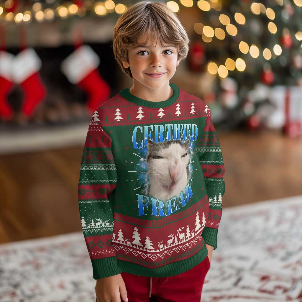 Certified Freak Funny Cat Meme Knitted Sweatshirt Internet Memes Gen Z - Wonder Print Shop