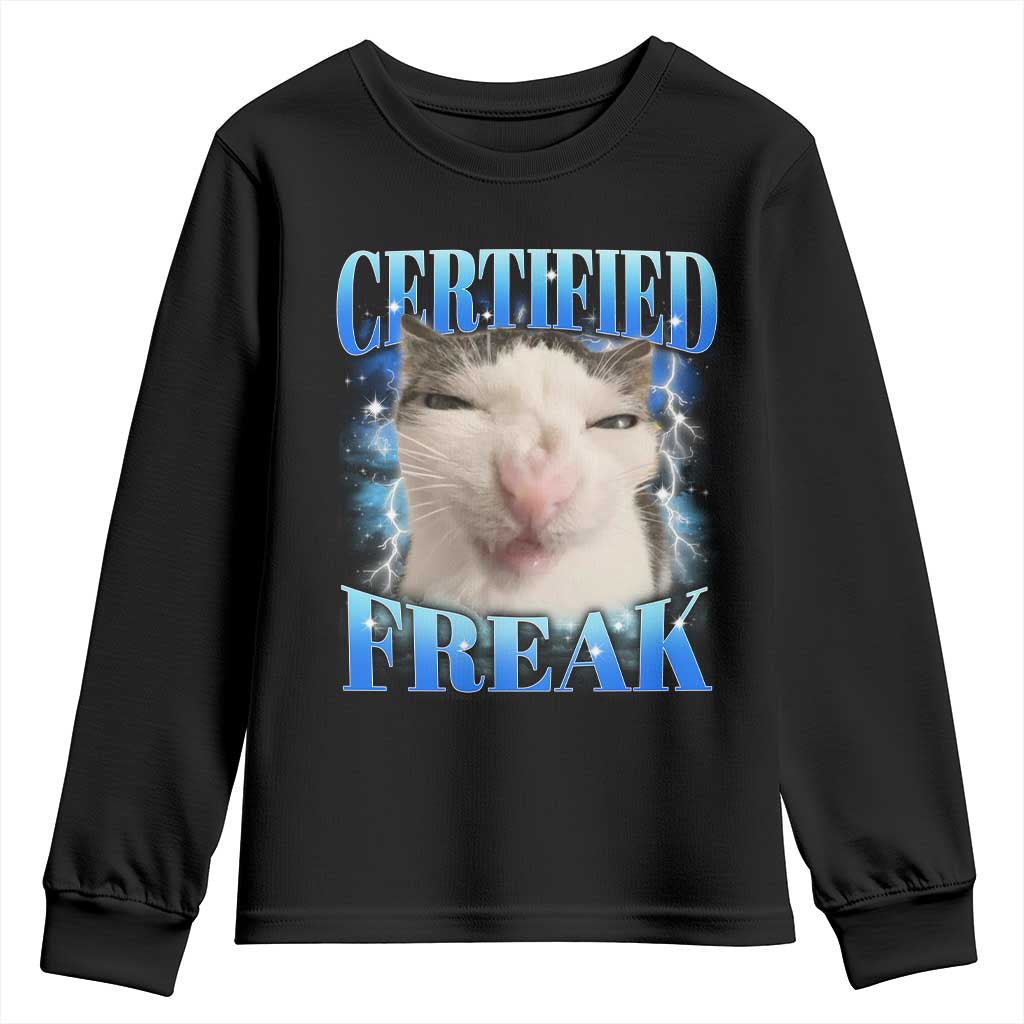 Certified Freak Funny Cat Meme Youth Sweatshirt Internet Memes Gen Z - Wonder Print Shop