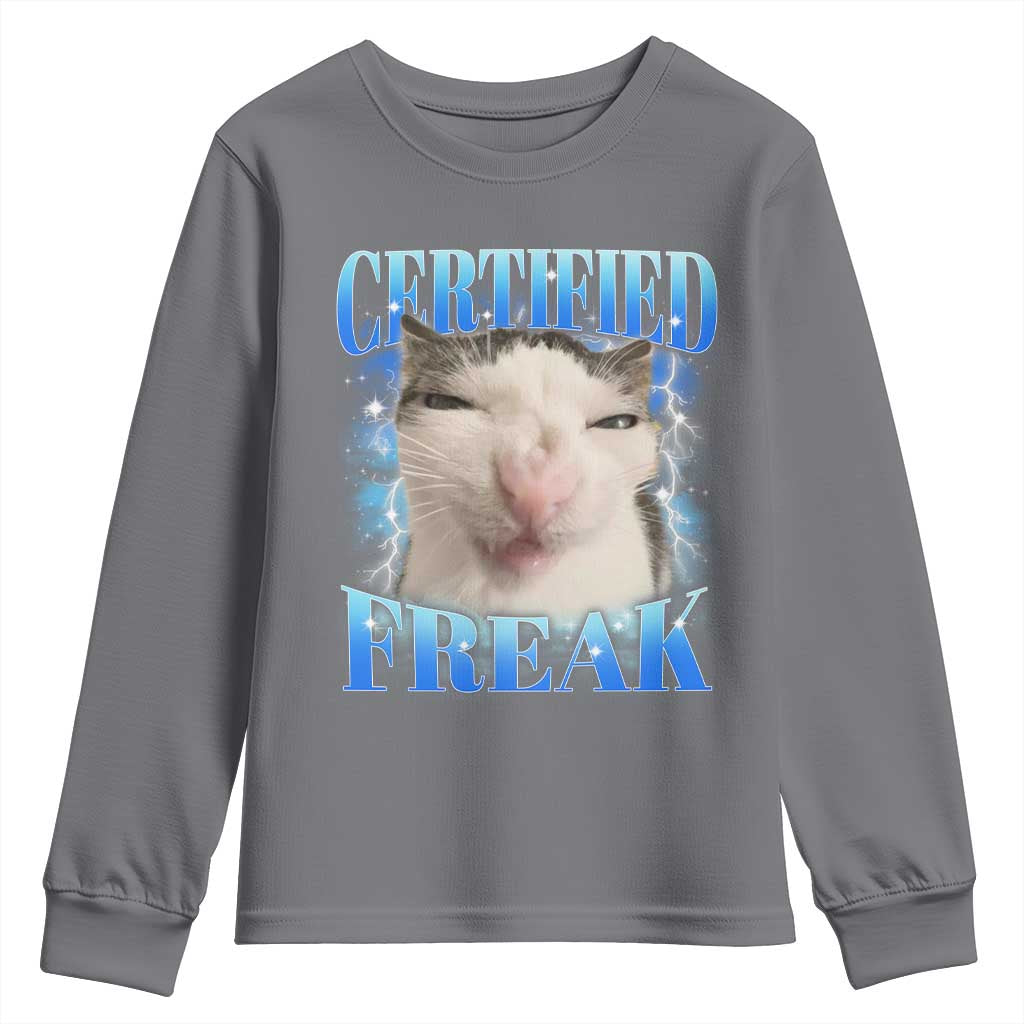 Certified Freak Funny Cat Meme Youth Sweatshirt Internet Memes Gen Z - Wonder Print Shop