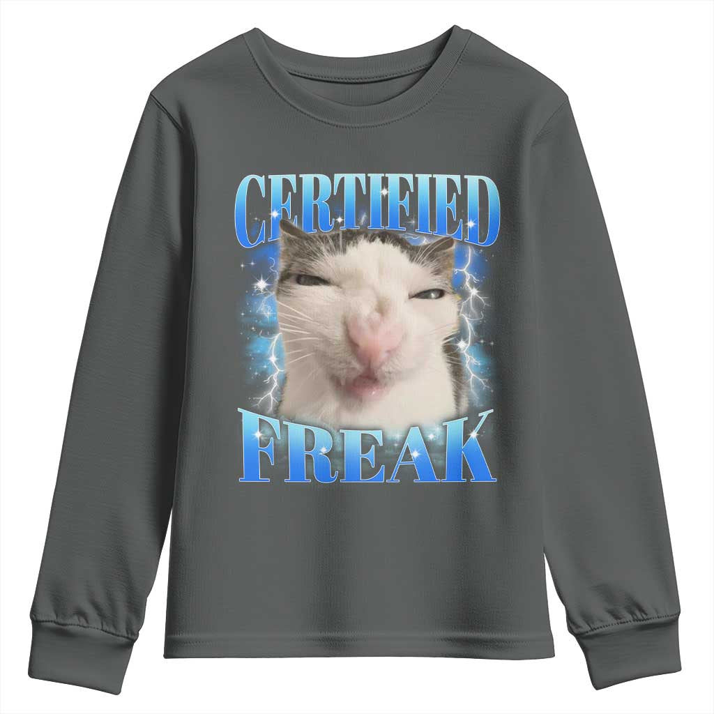 Certified Freak Funny Cat Meme Youth Sweatshirt Internet Memes Gen Z - Wonder Print Shop