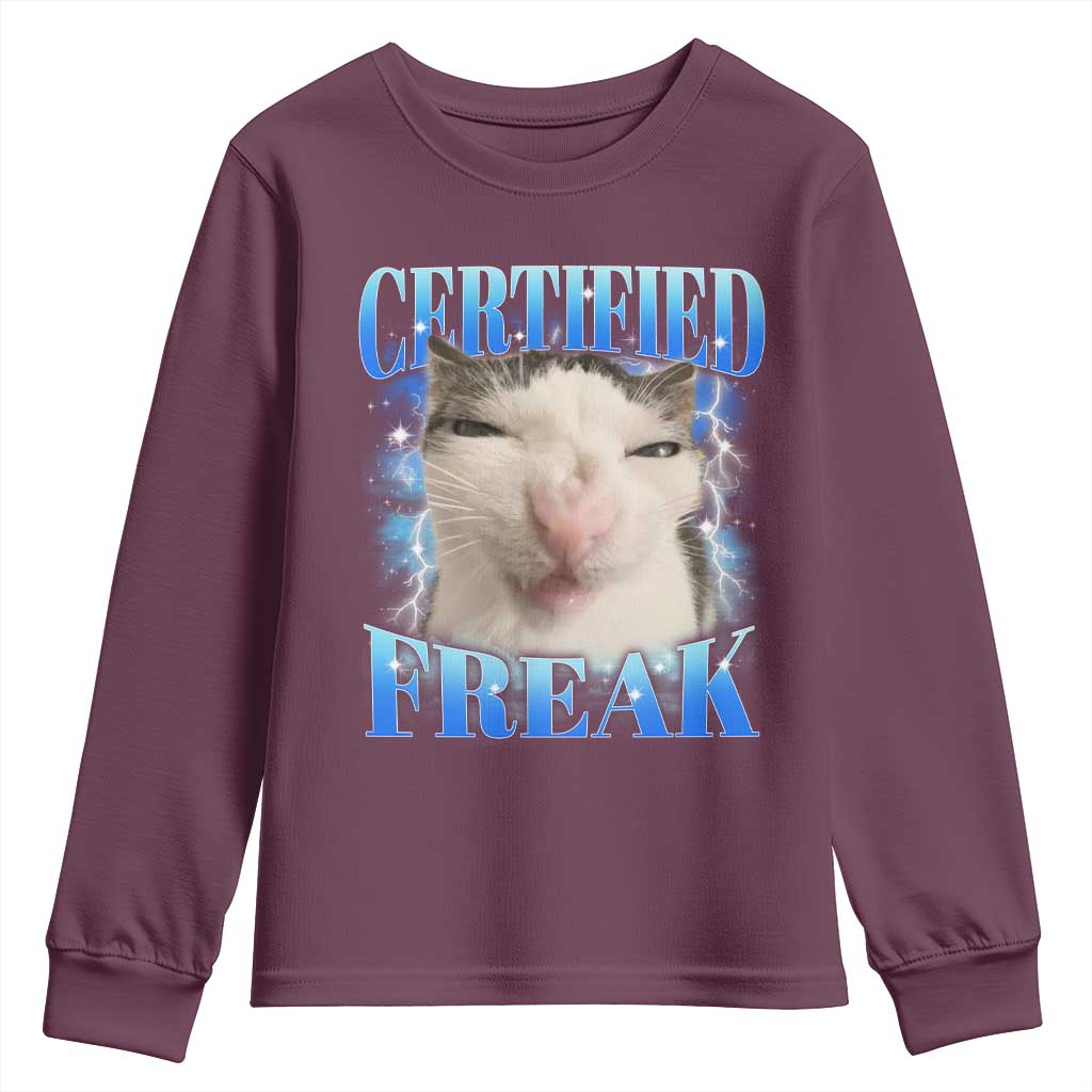 Certified Freak Funny Cat Meme Youth Sweatshirt Internet Memes Gen Z - Wonder Print Shop