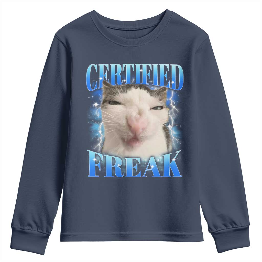 Certified Freak Funny Cat Meme Youth Sweatshirt Internet Memes Gen Z - Wonder Print Shop