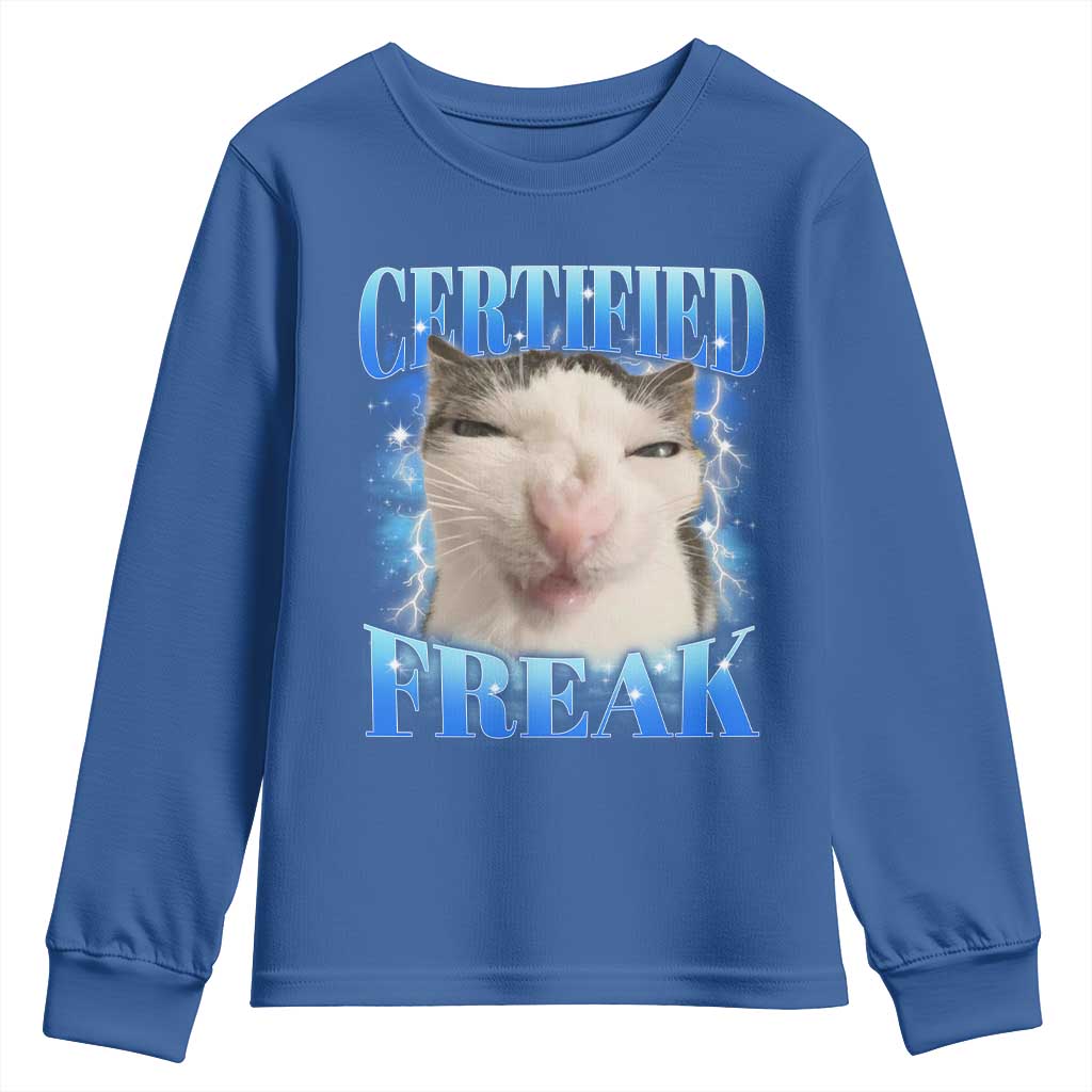 Certified Freak Funny Cat Meme Youth Sweatshirt Internet Memes Gen Z - Wonder Print Shop