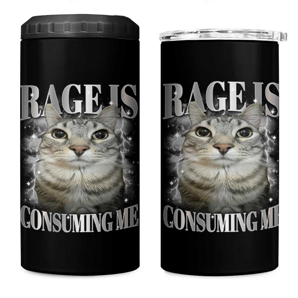 Rage Is Consuming Me 4 in 1 Can Cooler Tumbler Funny Silly Cat Memes - Wonder Print Shop