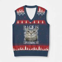 Rage Is Consuming Me V-Neck Knit Sweater Vest Funny Silly Cat Memes - Wonder Print Shop