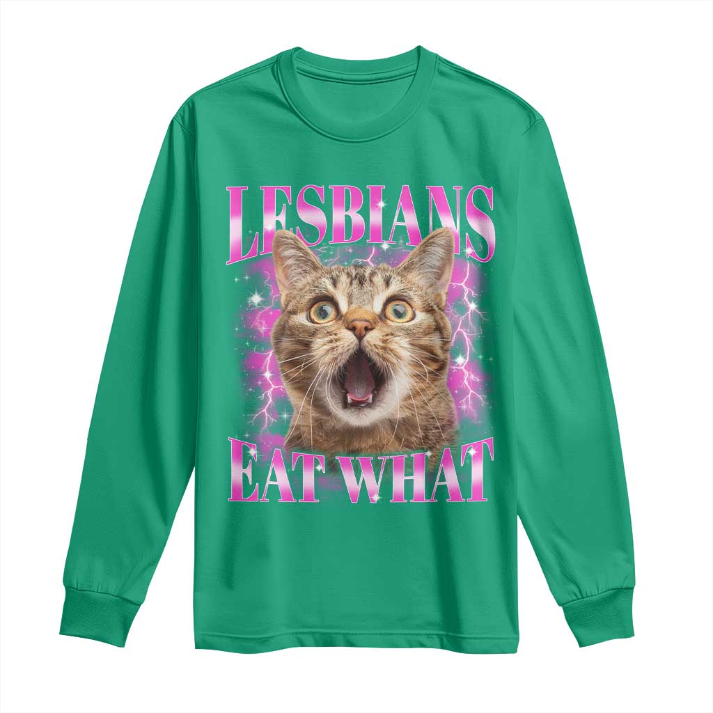 Lesbians Eat What Long Sleeve Shirt Funny Cat Gay Pride LGBTQ Pun