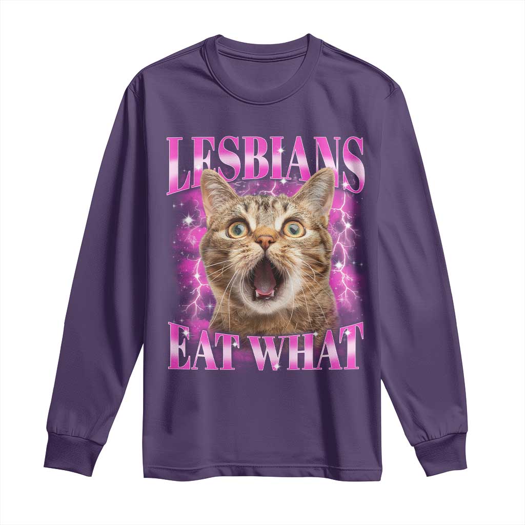 Lesbians Eat What Long Sleeve Shirt Funny Cat Gay Pride LGBTQ Pun