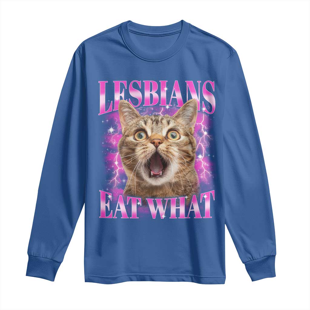 Lesbians Eat What Long Sleeve Shirt Funny Cat Gay Pride LGBTQ Pun