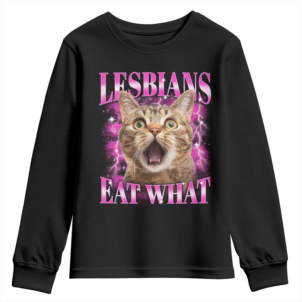 Lesbians Eat What Youth Sweatshirt Funny Cat Gay Pride LGBTQ Pun