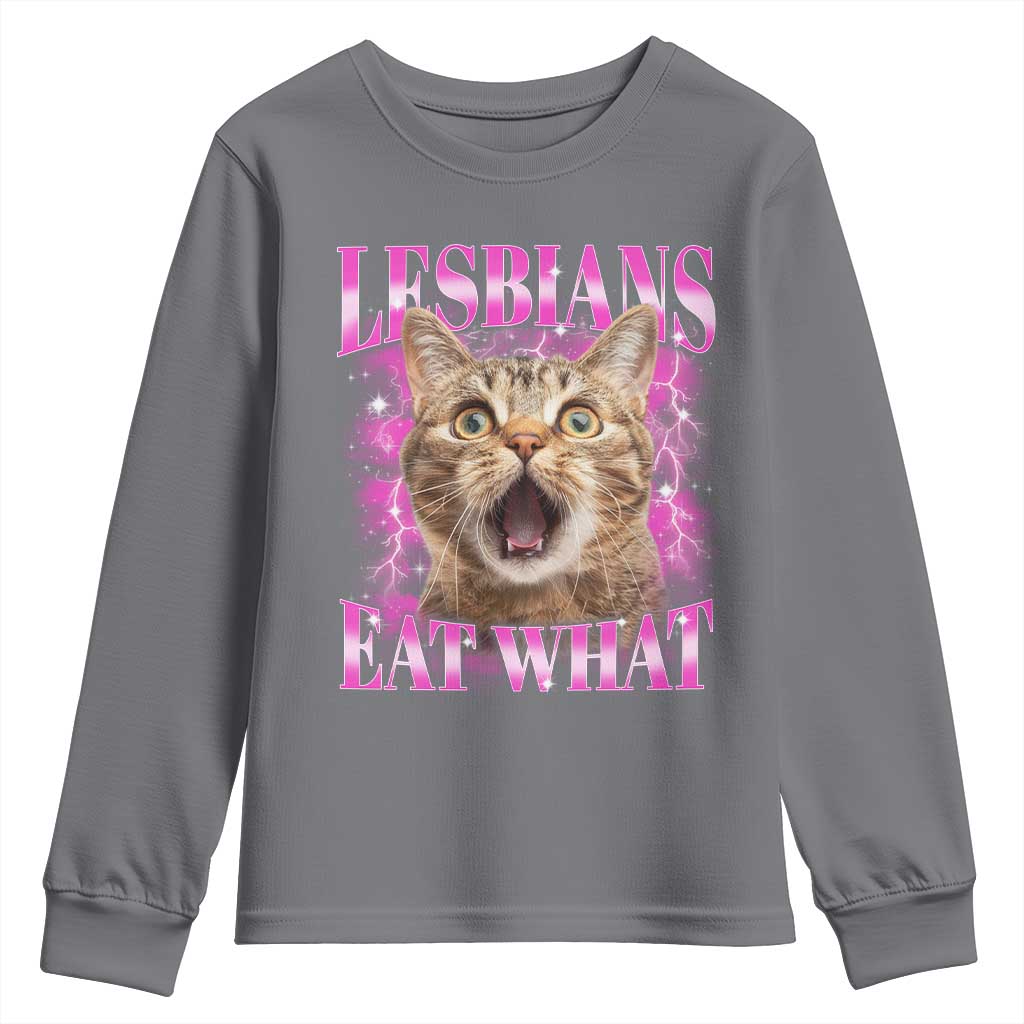 Lesbians Eat What Youth Sweatshirt Funny Cat Gay Pride LGBTQ Pun