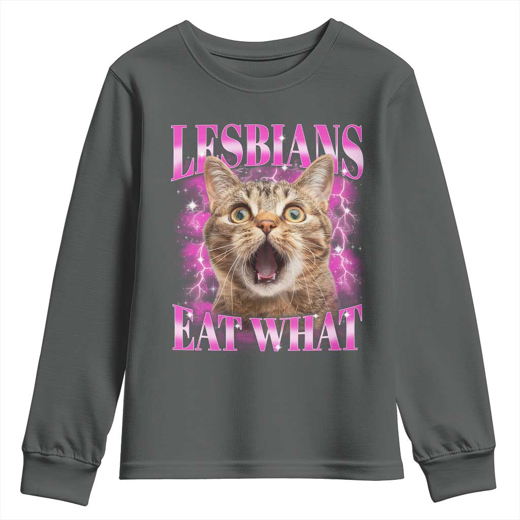 Lesbians Eat What Youth Sweatshirt Funny Cat Gay Pride LGBTQ Pun