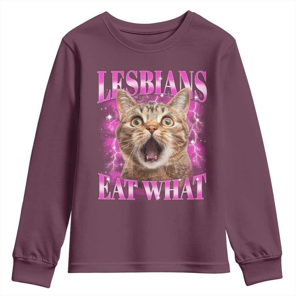 Lesbians Eat What Youth Sweatshirt Funny Cat Gay Pride LGBTQ Pun