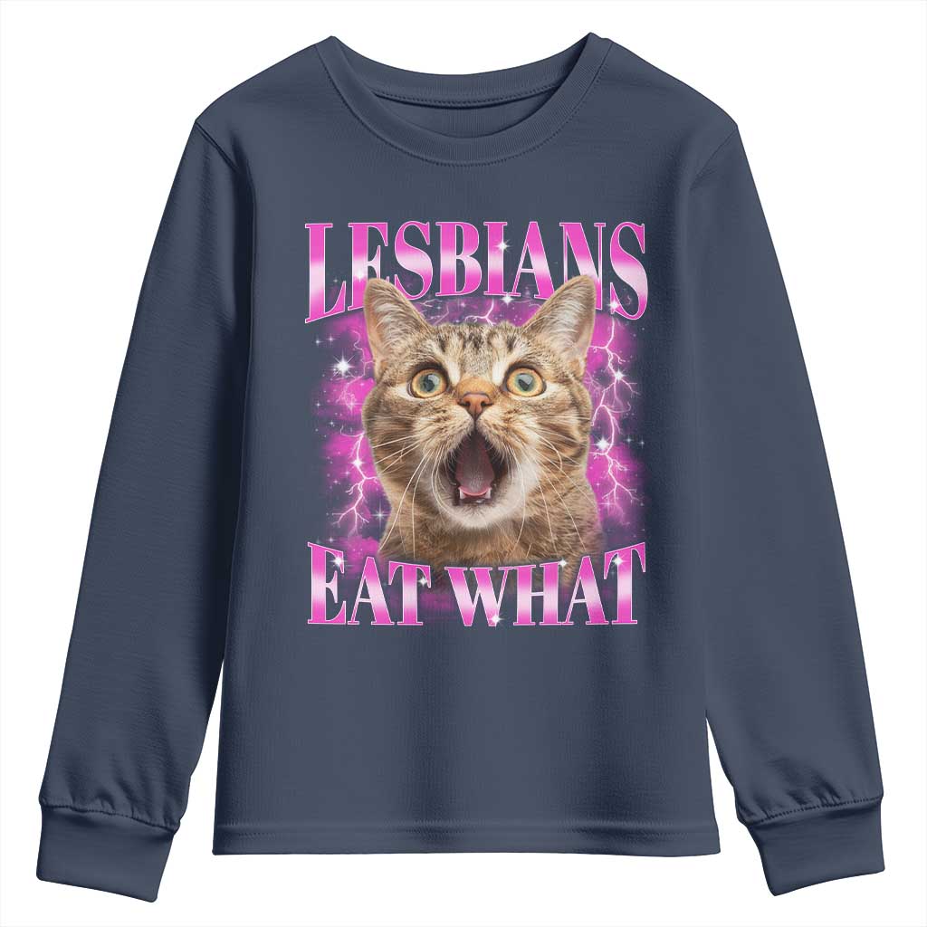 Lesbians Eat What Youth Sweatshirt Funny Cat Gay Pride LGBTQ Pun