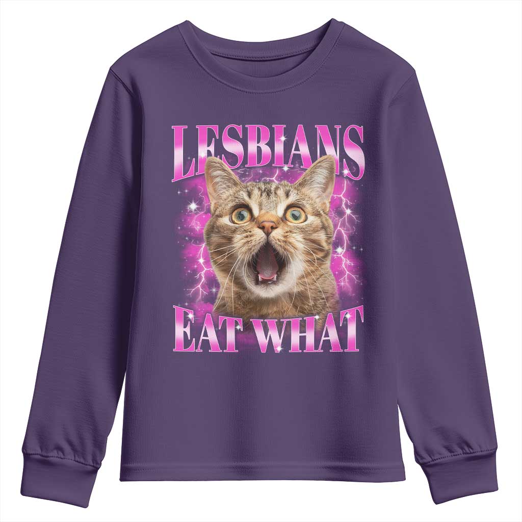 Lesbians Eat What Youth Sweatshirt Funny Cat Gay Pride LGBTQ Pun