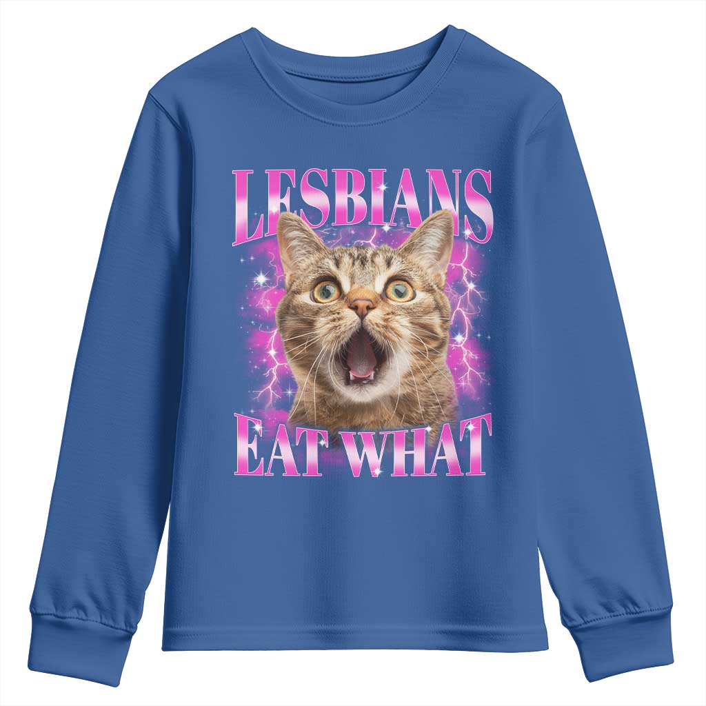 Lesbians Eat What Youth Sweatshirt Funny Cat Gay Pride LGBTQ Pun