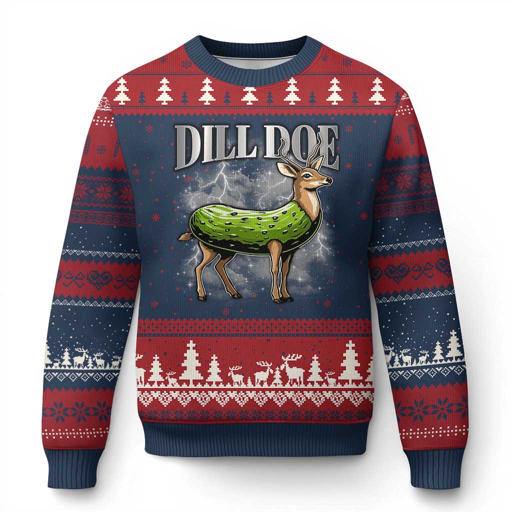 Dill Doe Ugly Christmas Sweater Funny Adult Humor Pickle Deer Bootleg Graphic 90s - Wonder Print Shop