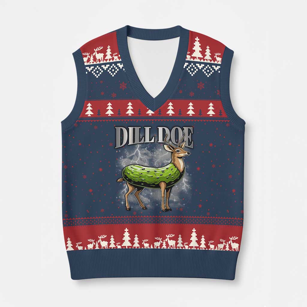 Dill Doe V-Neck Knit Sweater Vest Funny Adult Humor Pickle Deer Bootleg Graphic 90s - Wonder Print Shop