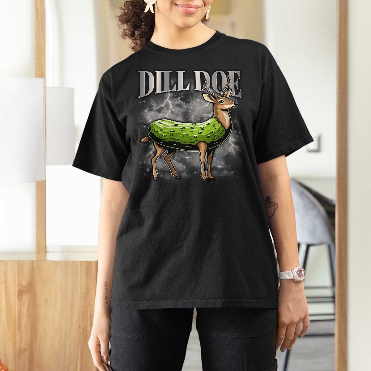 Dill Doe T Shirt For Women Funny Adult Humor Pickle Deer Bootleg Graphic 90s - Wonder Print Shop