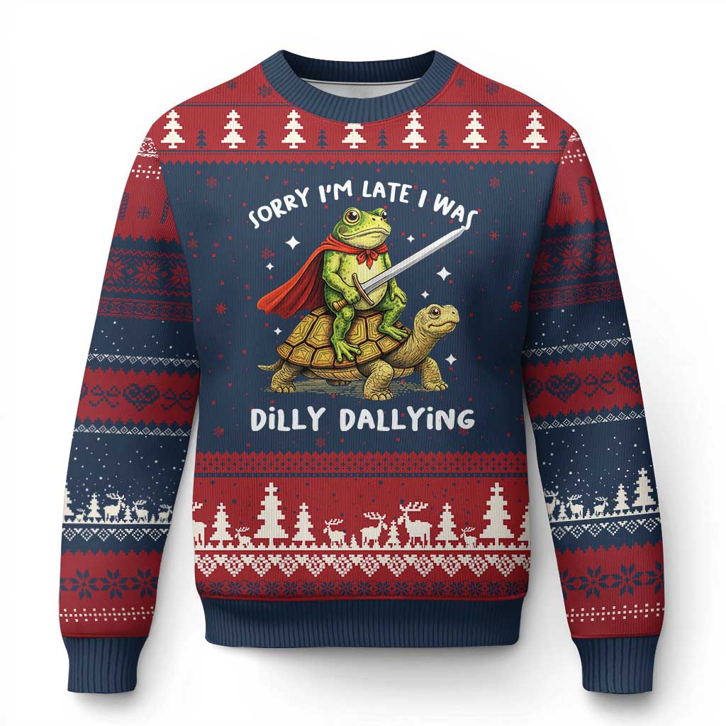 Silly Goose Ugly Christmas Sweater Sorry Im Late I Was Dilly Dallying