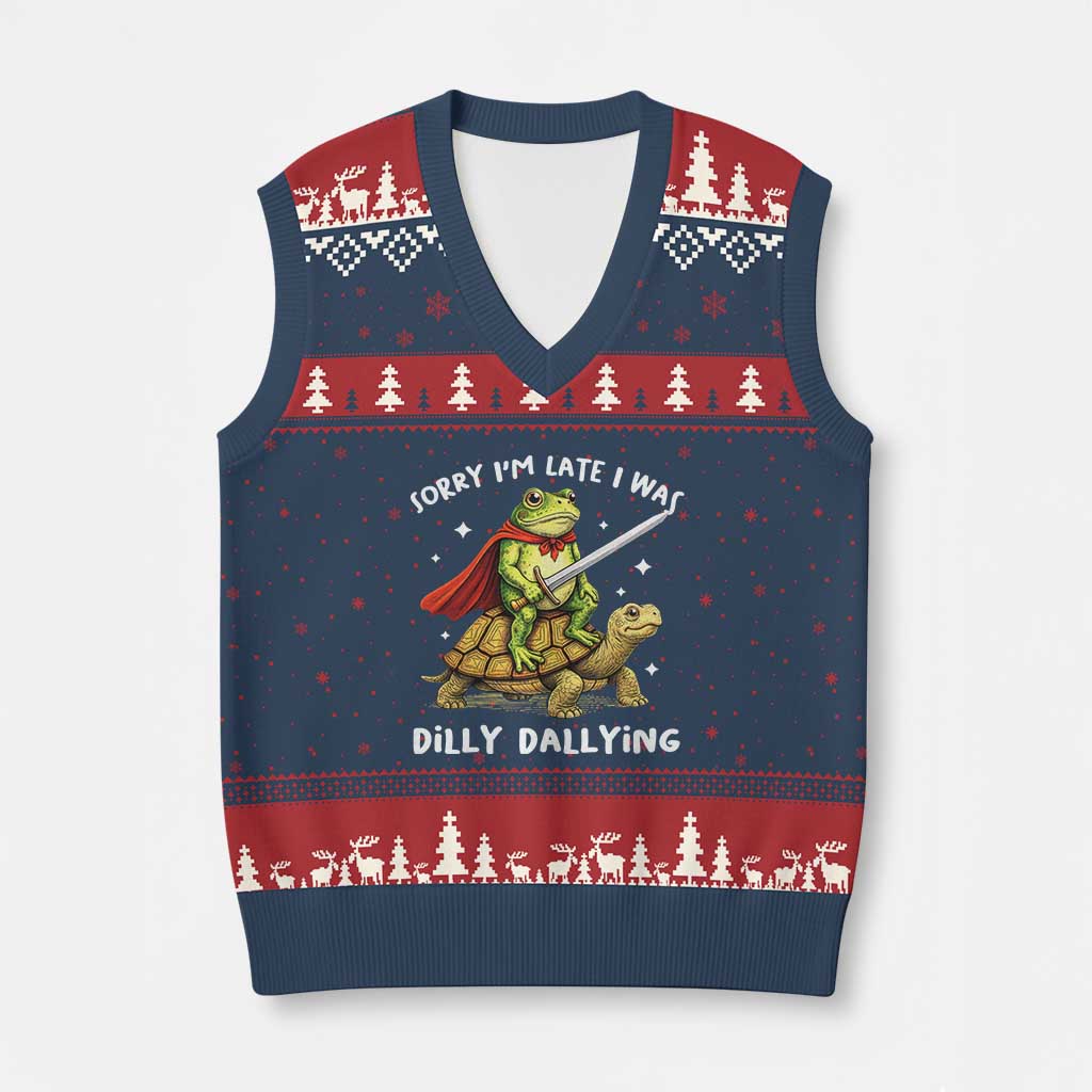 Silly Goose V-Neck Knit Sweater Vest Sorry Im Late I Was Dilly Dallying