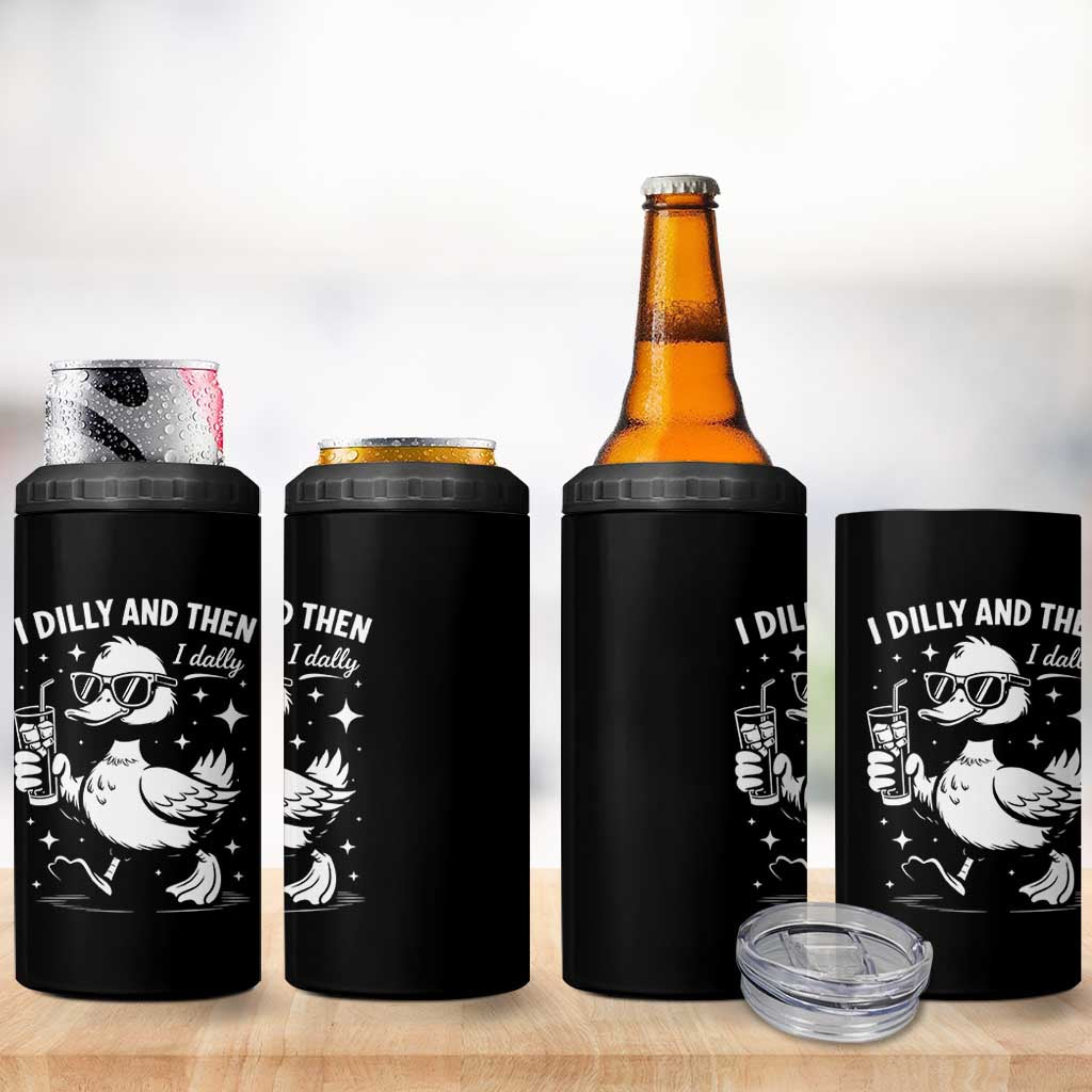 I Dilly And Then I Dally 4 in 1 Can Cooler Tumbler Retro Duck Funny Animal Meme