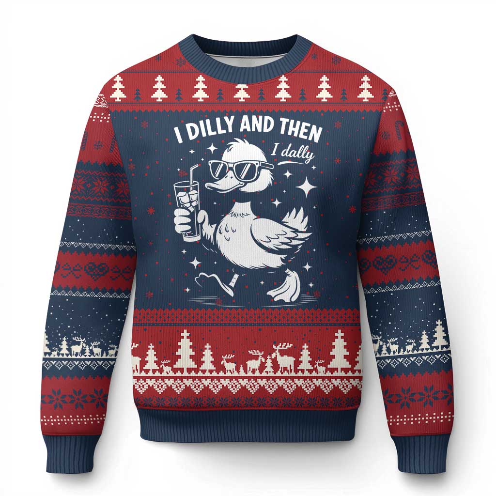 I Dilly And Then I Dally Ugly Christmas Sweater Retro Duck Funny Animal Meme